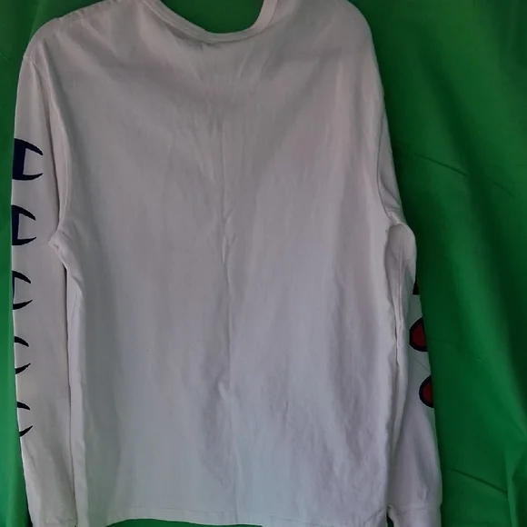 Champion White Long Sleeve Tee with Navy & Red Logos - Picture 4 of 6